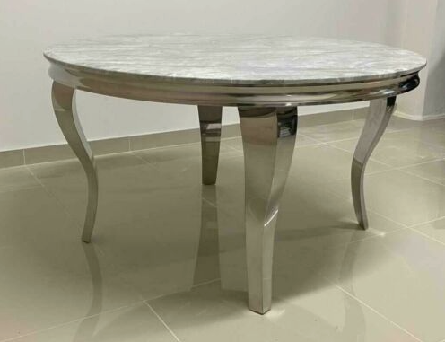 Louis 130cm Round Grey Marble Dining Table