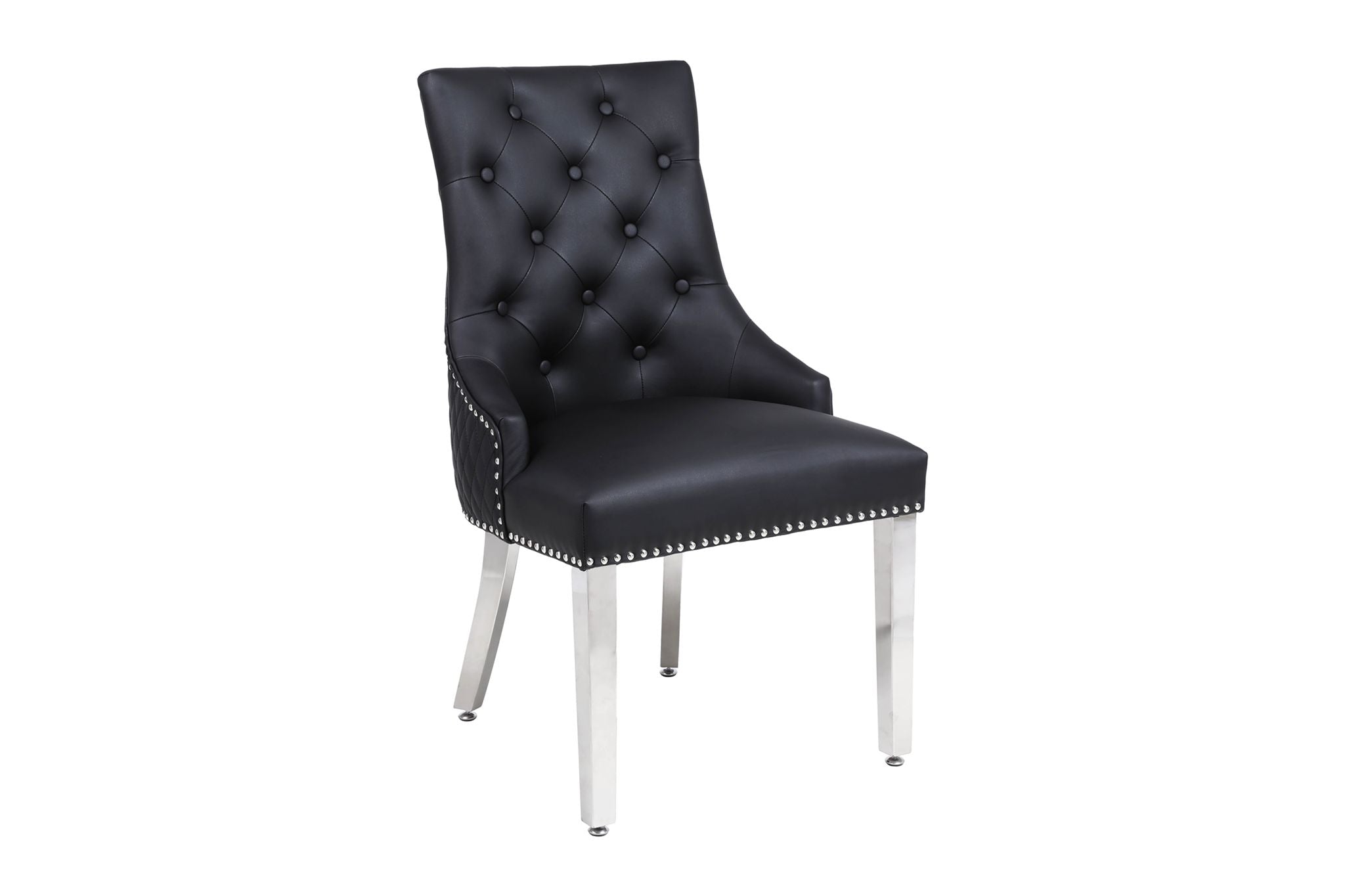 Majestic Black Leather Quilted Knocker Back Dining Chair - AR Furnishings