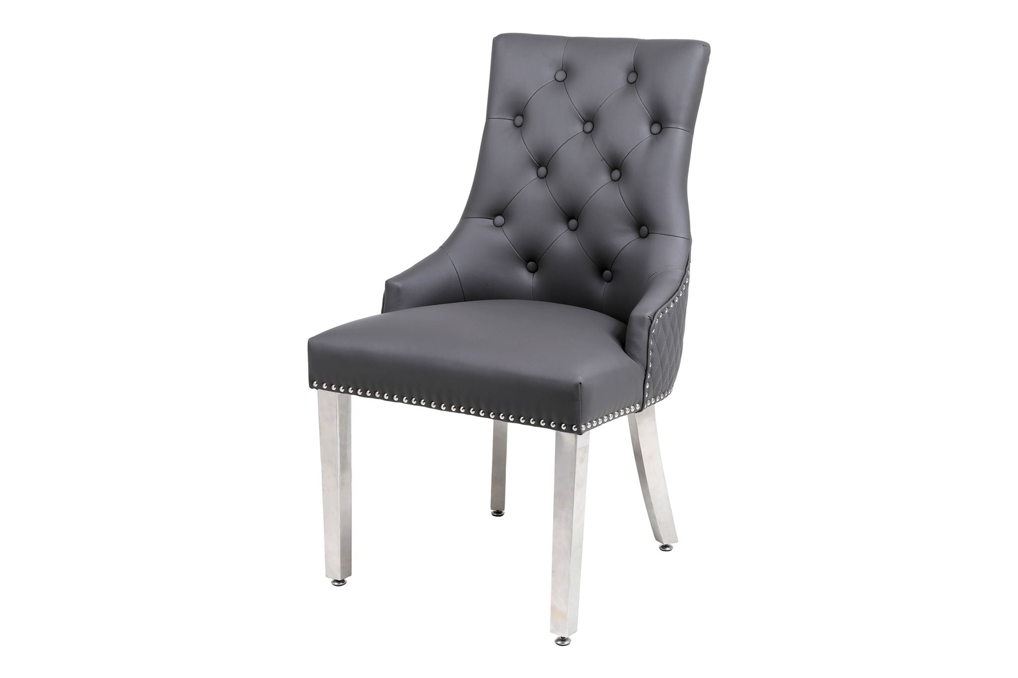 Majestic Grey Leather Quilted Knocker Back Dining Chair - AR Furnishings