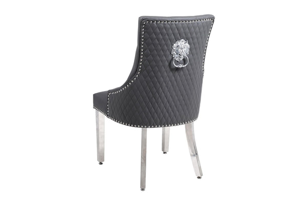 Majestic Grey Leather Quilted Knocker Back Dining Chair - AR Furnishings