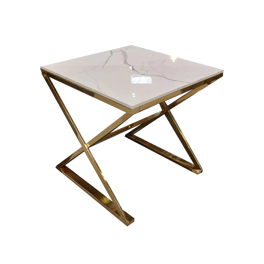 Zion Gold Lamp Table with Polar White Sintered Top - AR Furnishings