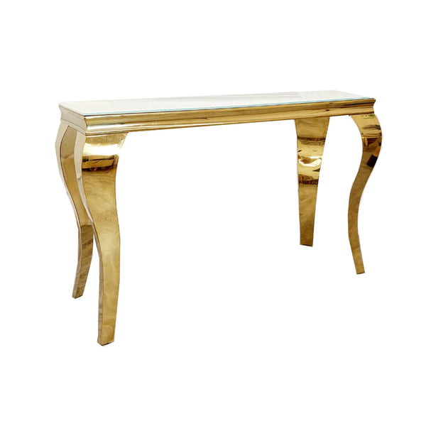 Louis Console Table Gold with Glass Top - AR Furnishings