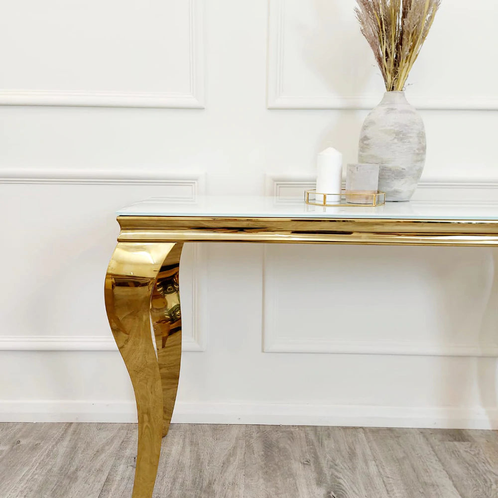 Louis Console Table Gold with Glass Top - AR Furnishings