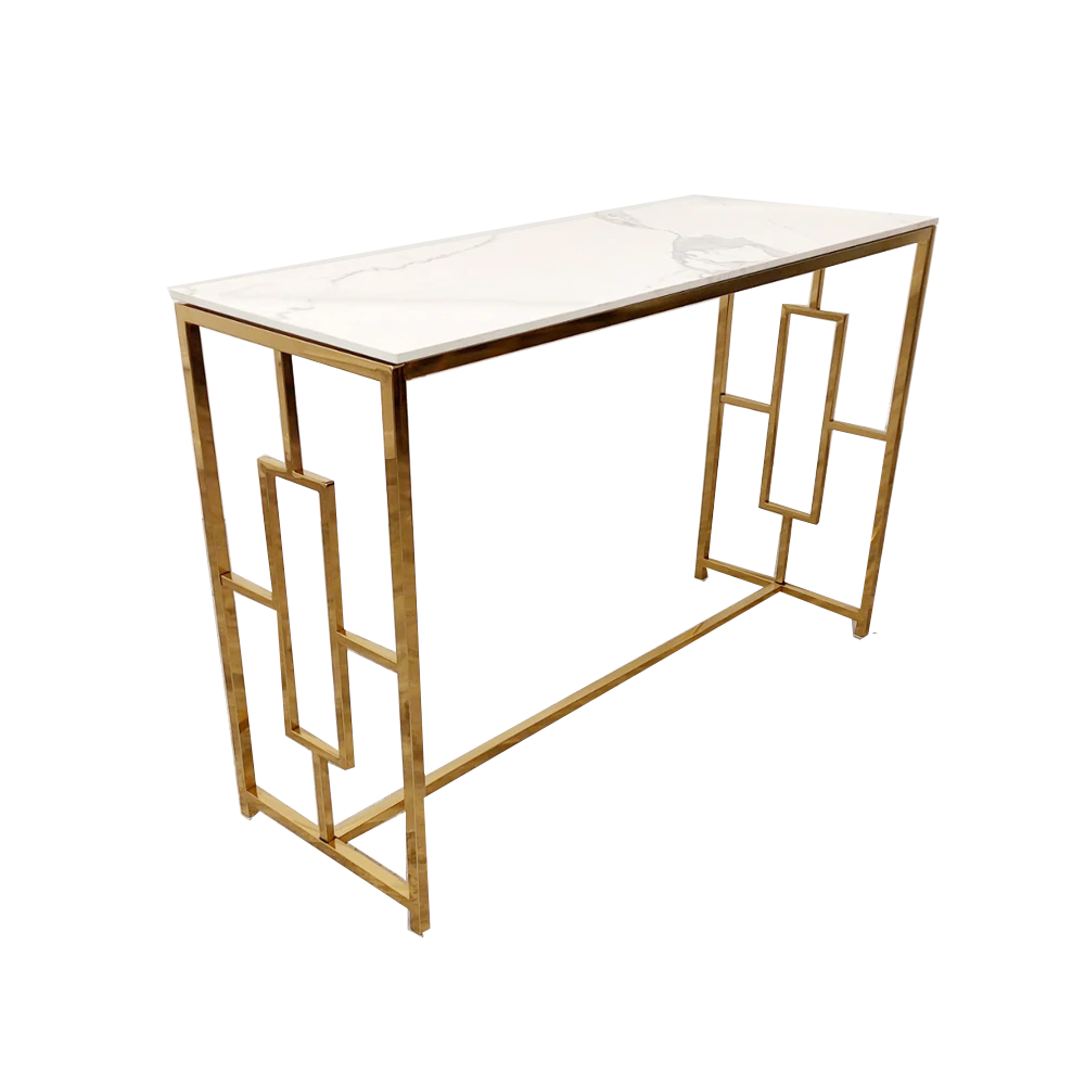 Geo Gold Console Table with Polar White Sintered Top - AR Furnishings