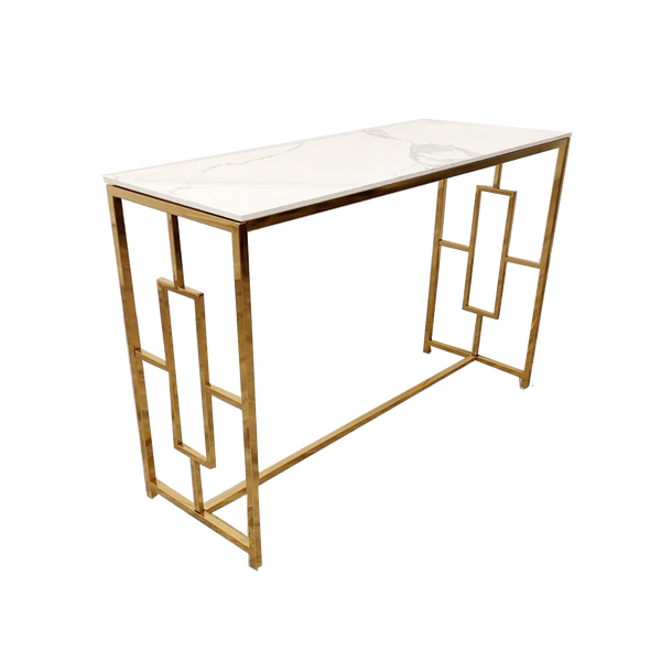 Geo Gold Console Table with Polar White Sintered Top - AR Furnishings