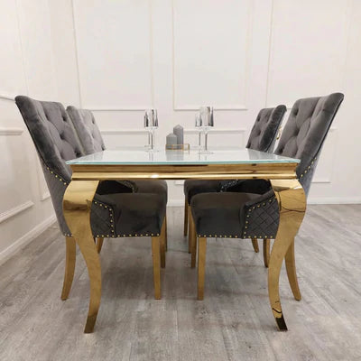 Louis 160cm Glass & GOLD Dining Table - 3 Colours - AR Furnishings