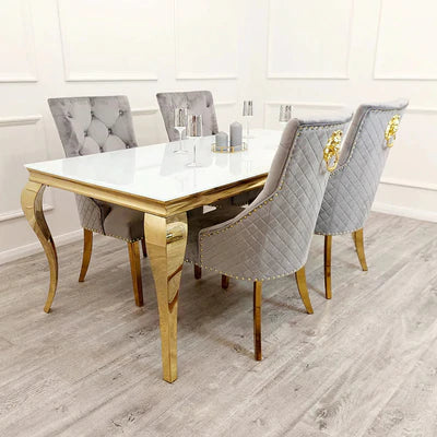 Louis 200cm Glass & GOLD Dining Table - 3 Colours - AR Furnishings