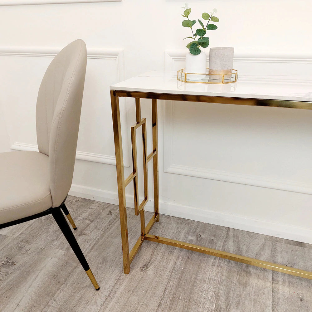 Geo Gold Console Table with Polar White Sintered Top - AR Furnishings