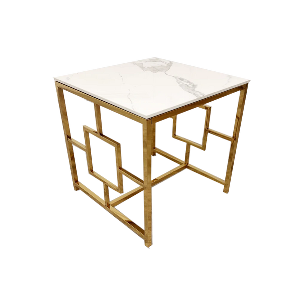 Geo Gold Lamp Table with Polar White Sintered Top - AR Furnishings