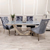 Arial Dining Table in Grey Glass with 4 Bentley Grey Shimmer Chairs - ALL SIZES - AR Furnishings