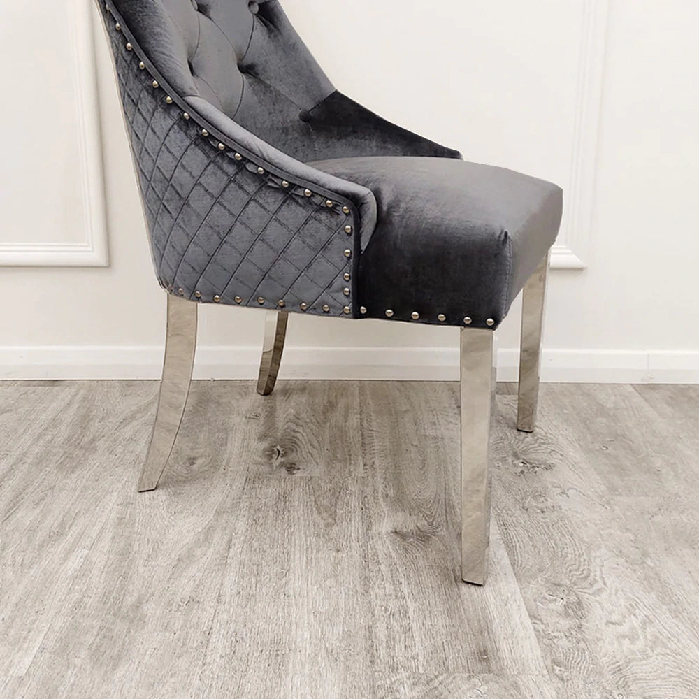 Bentley Dining Chair All Colours with Lion Knocker & Quilted Back - AR Furnishings