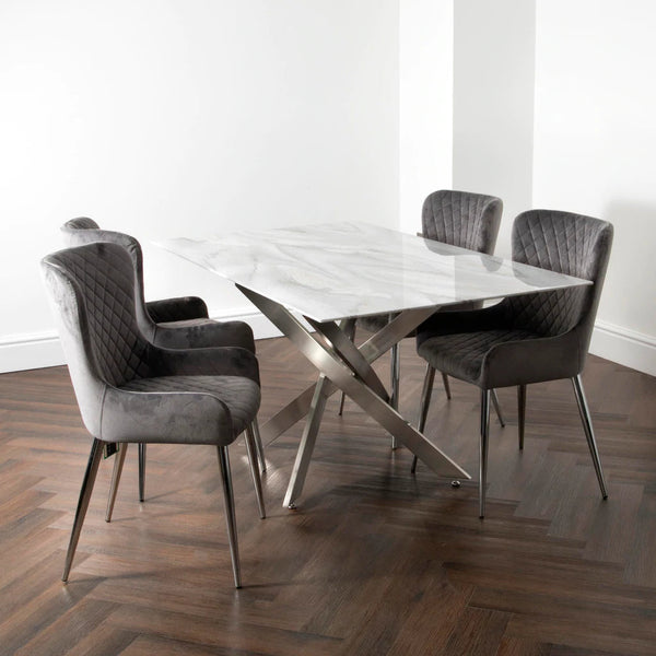 Marble Glass Rectangle 160cm Dining Table with up to 6 Chairs - AR Furnishings