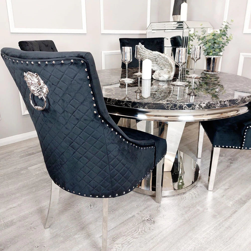 Bentley Dining Chair All Colours with Lion Knocker & Quilted Back - AR Furnishings