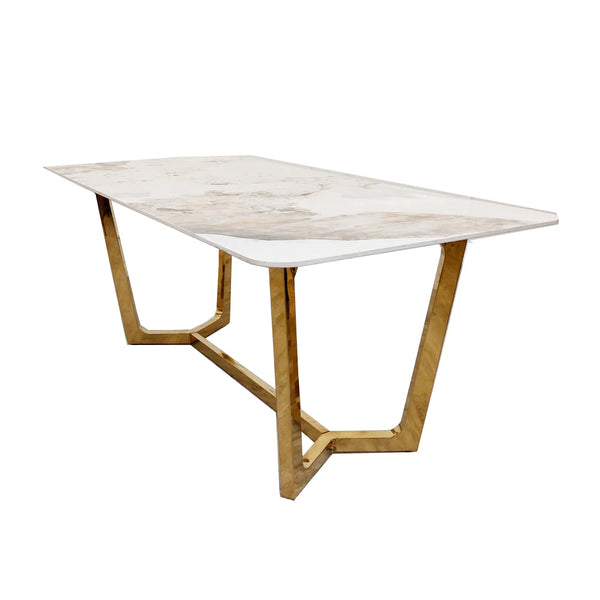 Lucien 180cm Gold Dining Table with Pandora Gold Sintered Stone Top - AR Furnishings