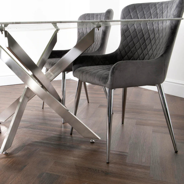 Marble Glass Rectangle 160cm Dining Table with up to 6 Chairs - AR Furnishings