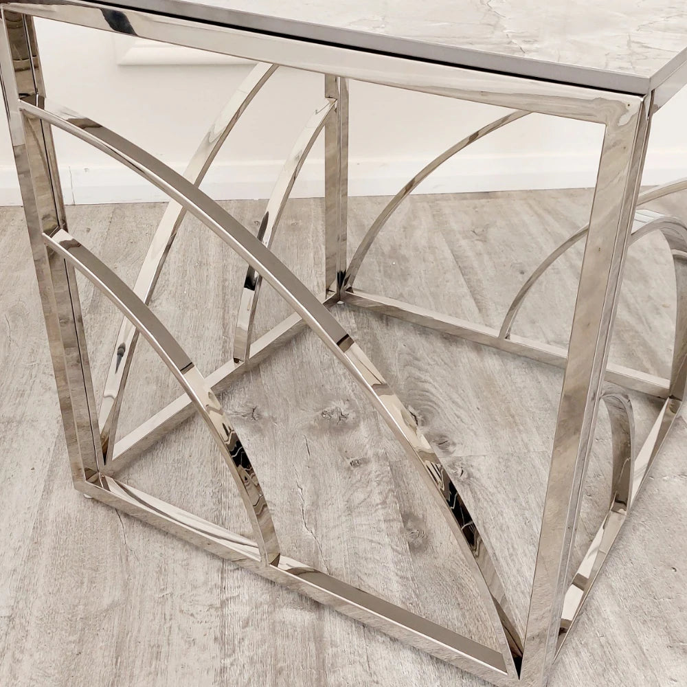 Stella Chrome Lamp Table with Stomach Ash Grey Sintered Top - AR Furnishings