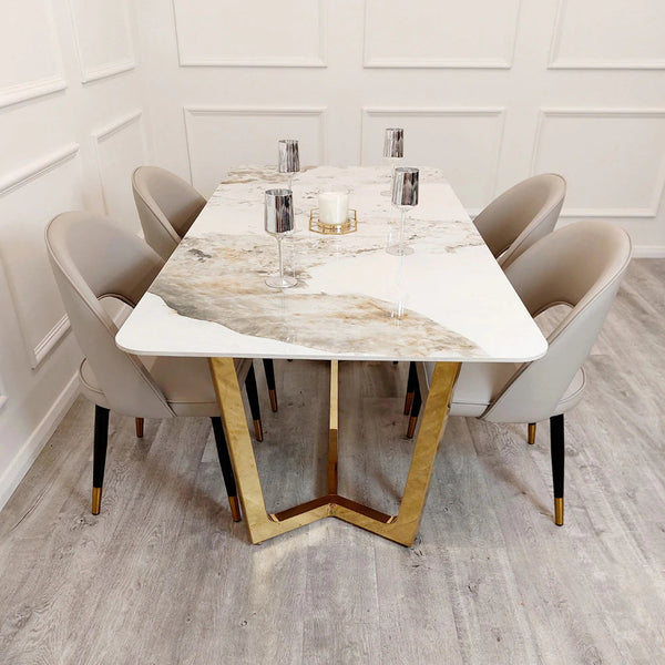 Lucien 180cm Gold Dining Table with Pandora Gold Sintered Stone Top - AR Furnishings