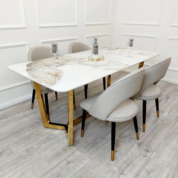 Lucien 180cm Gold Dining Table with Pandora Gold Sintered Stone Top - AR Furnishings