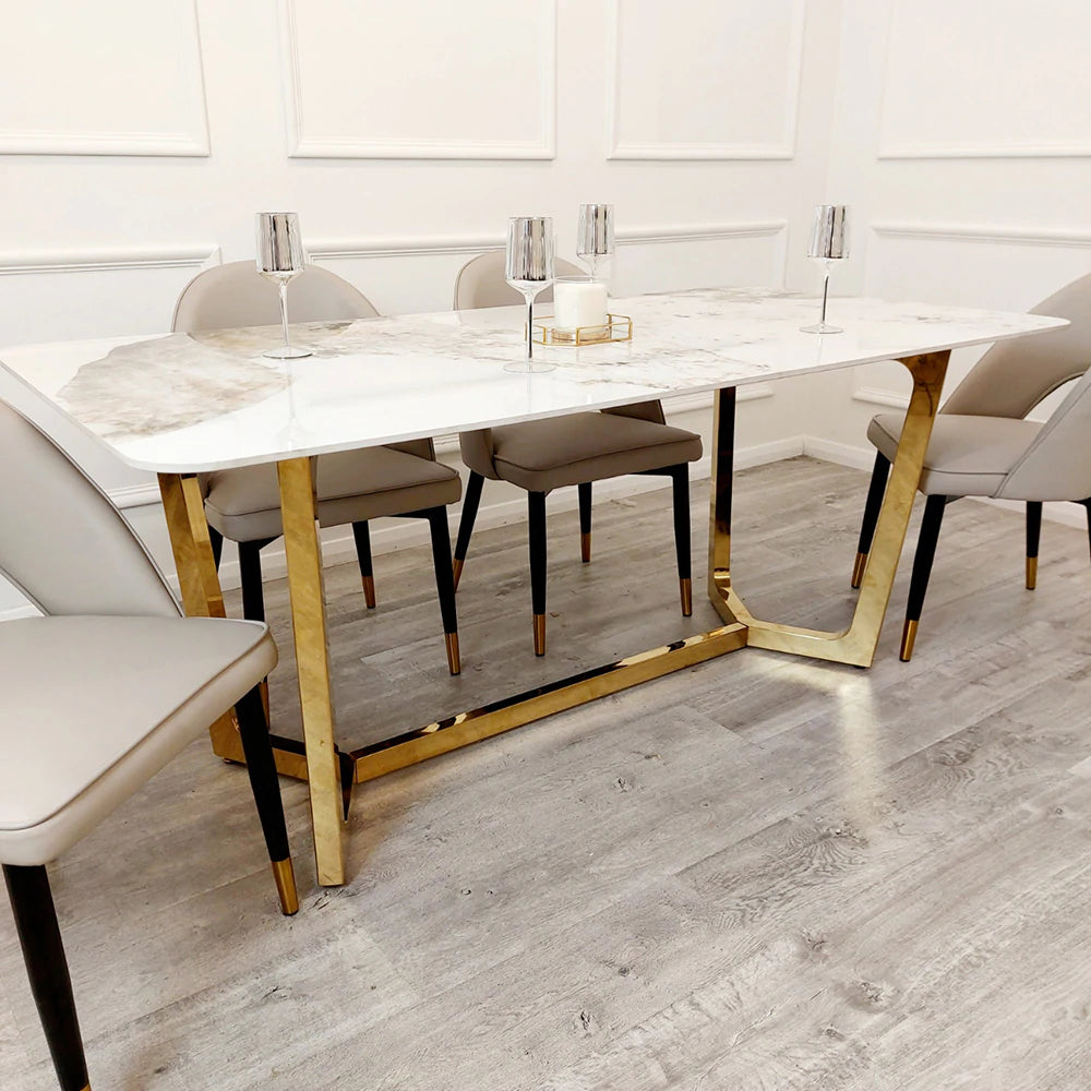 Lucien 180cm Gold Dining Table with Pandora Gold Sintered Stone Top - AR Furnishings