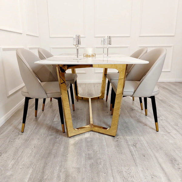 Lucien 180cm Gold Dining Table with Pandora Gold Sintered Stone Top - AR Furnishings