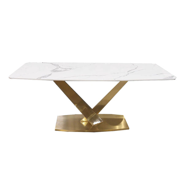 Valeo Gold 180cm Dining Table with Polar White Sintered Stone Top - AR Furnishings