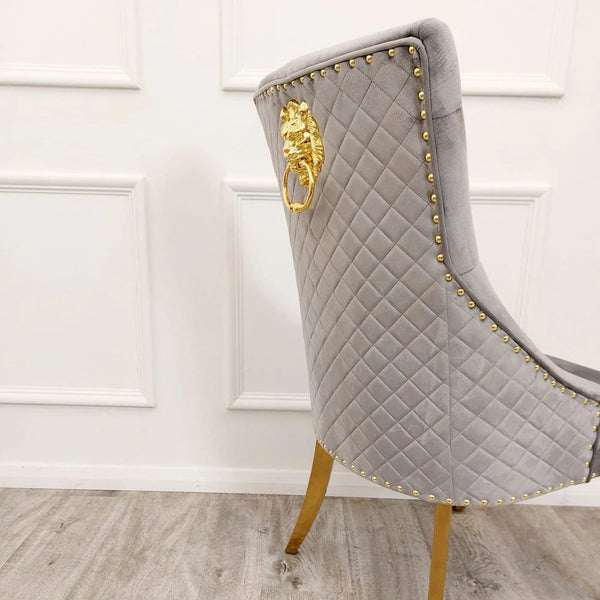 Bentley Gold Dining Chair with Lion Knocker & Quilted Back - AR Furnishings