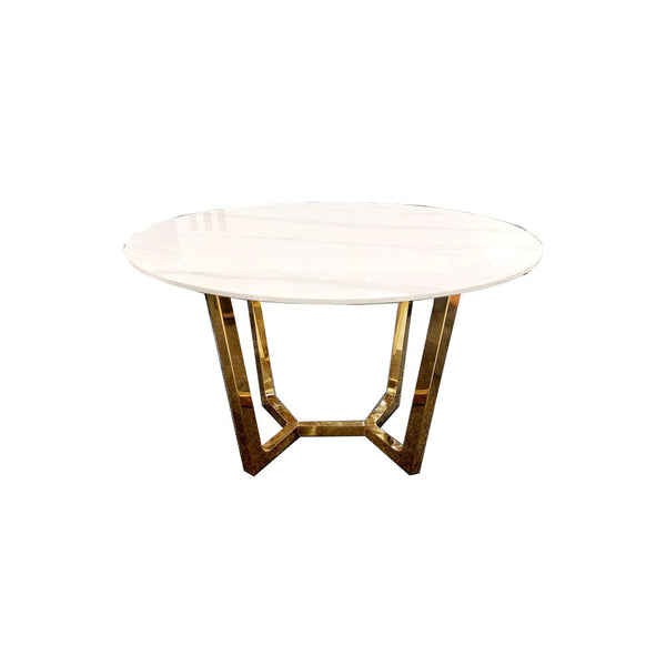 Lucien Gold 120cm Round Dining Table with Polar White Sintered Stone Top - AR Furnishings