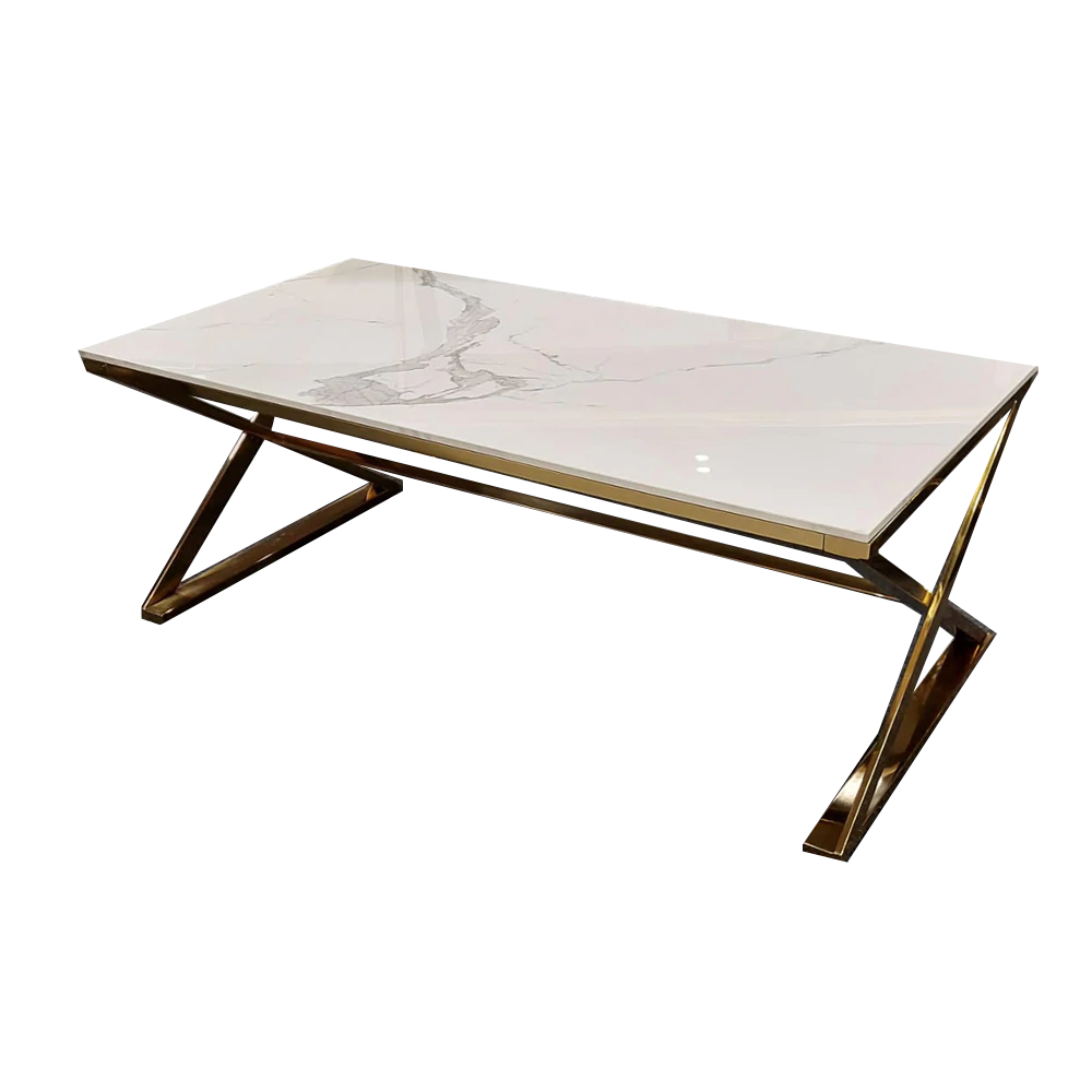 Zion Gold Coffee Table with Polar White Sintered Top - AR Furnishings