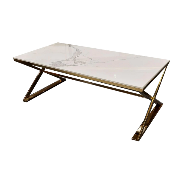 Zion Gold Coffee Table with Polar White Sintered Top - AR Furnishings