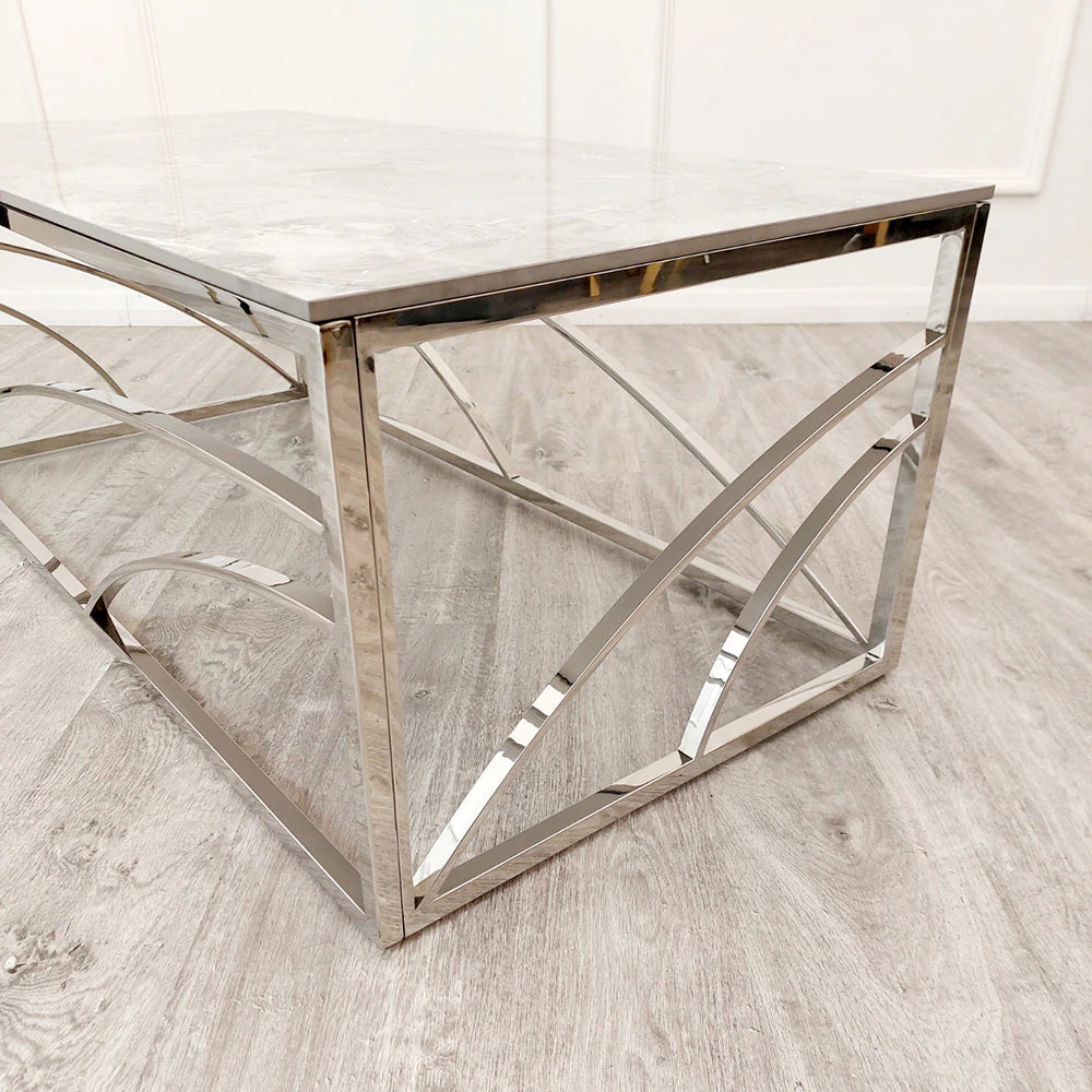 Stella Chrome Coffee Table with Stomach Ash Grey Sintered Top - AR Furnishings