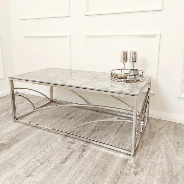 Stella Chrome Coffee Table with Stomach Ash Grey Sintered Top - AR Furnishings