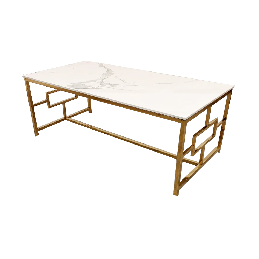 Geo Gold Coffee Table with Polar White Sintered Top - AR Furnishings