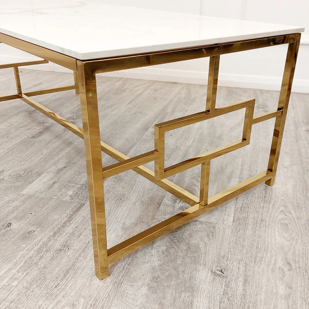 Geo Gold Coffee Table with Polar White Sintered Top - AR Furnishings