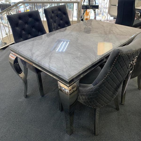 Louis 120cm Grey Marble Table Majestic Knocker Chairs & Bench - AR Furnishings