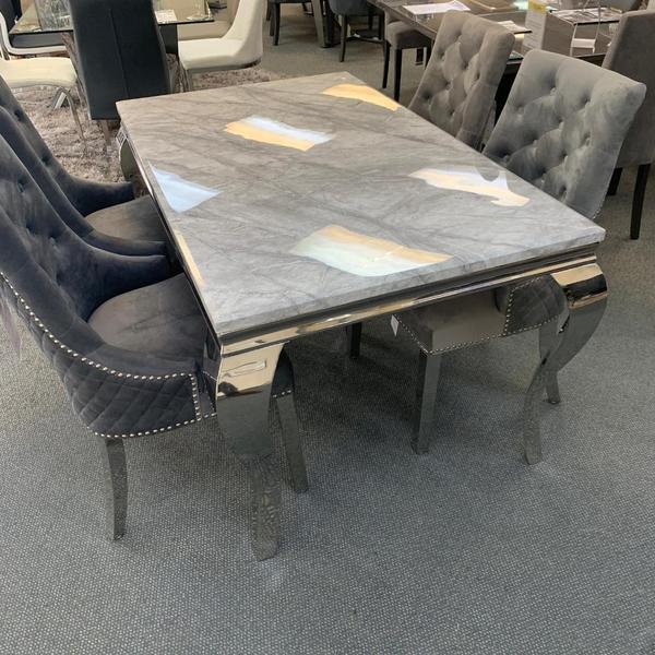 Louis 120cm Grey Marble Table Majestic Knocker Chairs & Bench - AR Furnishings