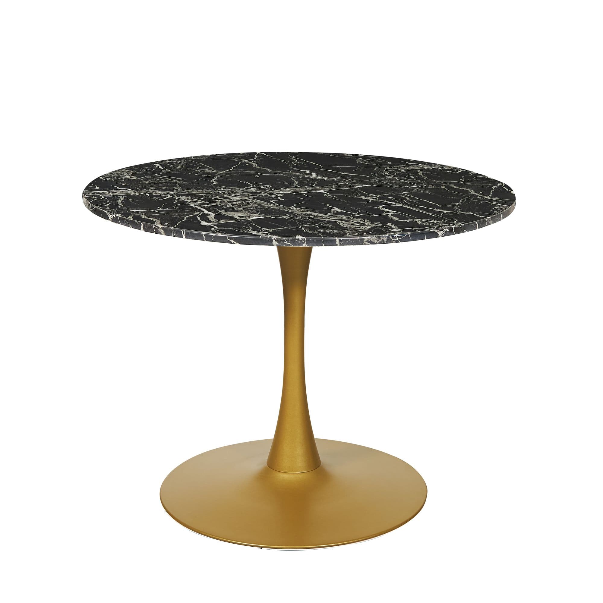 Modern Black Round Artificial Marble Dining Table with Gold base 100cm