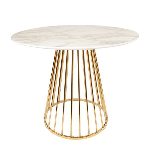 White Liverpool Marble Effect Table with Golden Chrome Legs 100cm