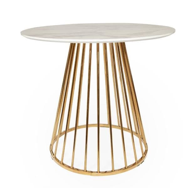 White Liverpool Marble Effect Table with Golden Chrome Legs 100cm