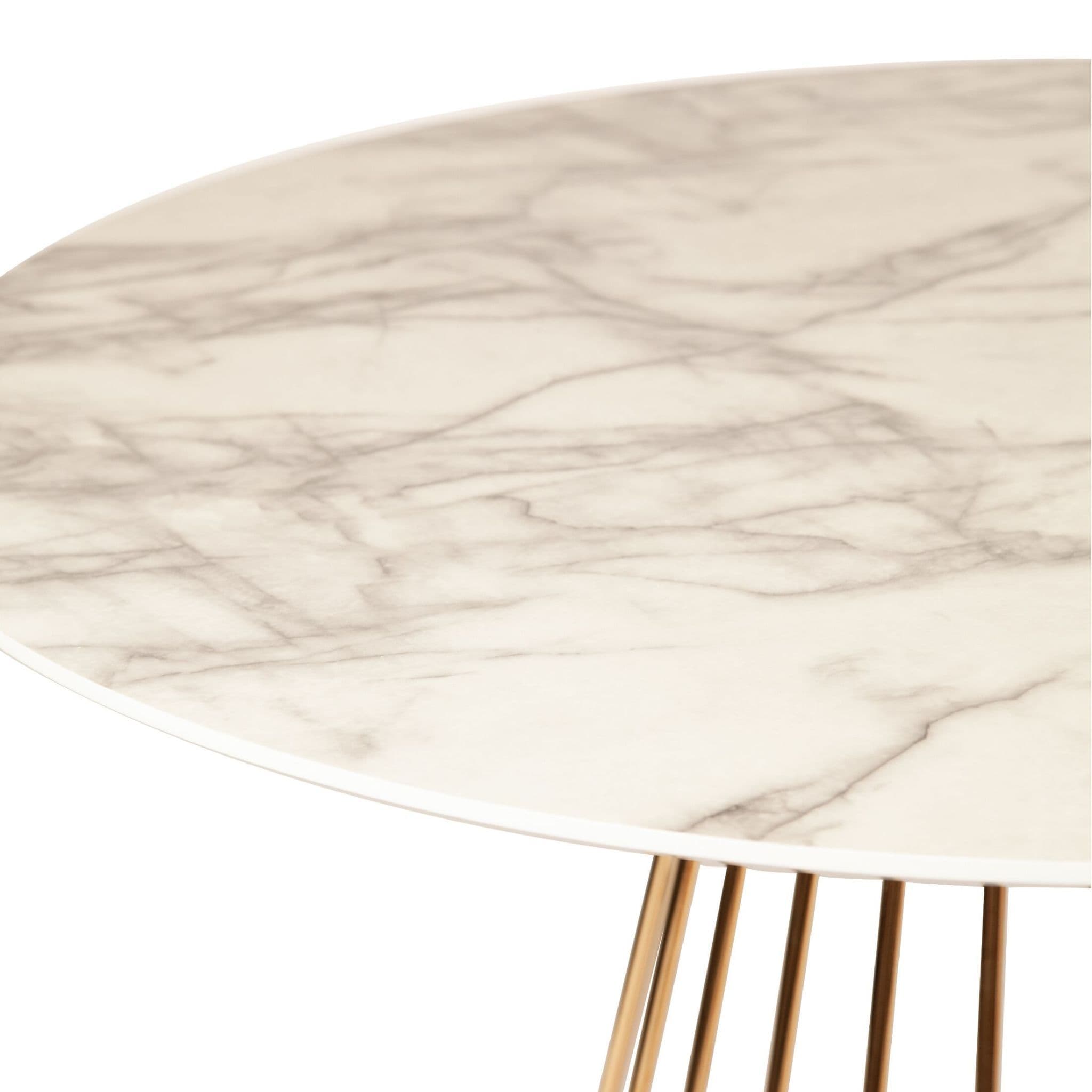 White Liverpool Marble Effect Table with Golden Chrome Legs 100cm